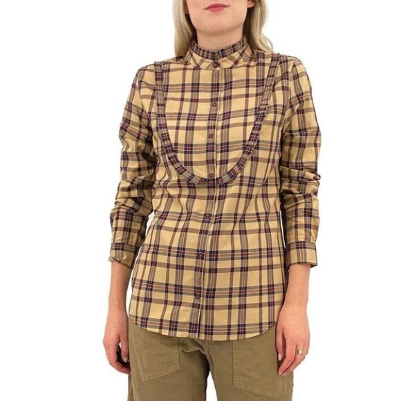 NILI LOTAN Greta Plaid Blouse Shirt Top Buttondown Cotton Print Ruffle M